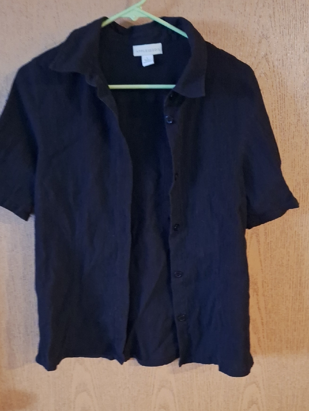 Ann Taylor Black Short-Sleeve Linen Button-Up Shirt